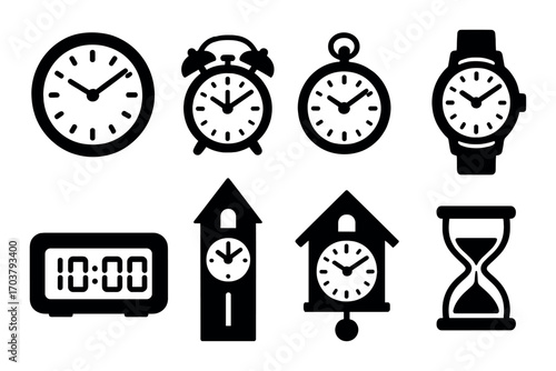 Variety of clocks and timepieces collection in silhouette design