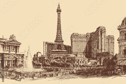 Las Vegas strip illustration in a vintage style. This vector illustration can be used in any size you like for advertising, logos, and other work.
