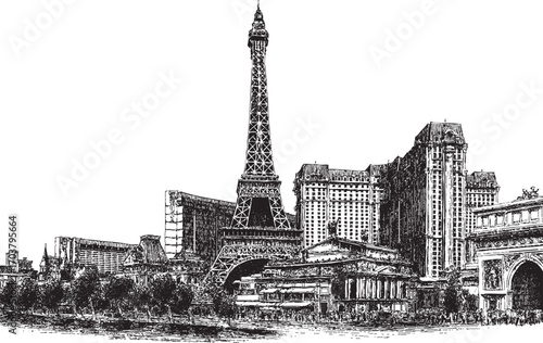 Las Vegas strip illustration on a white background. This vector illustration can be used in any size you like for advertising, logos, and other work.