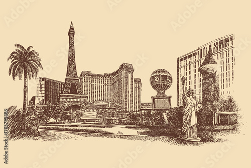 Las Vegas strip illustration in a vintage style. This vector illustration can be used in any size you like for advertising, logos, and other work.