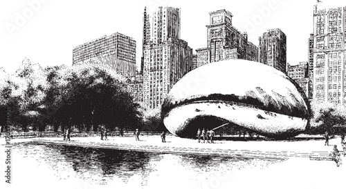 Cloud Gate, Chicago illustration on a white background. This vector illustration can be used in any size you like for advertising, logos, and other work.