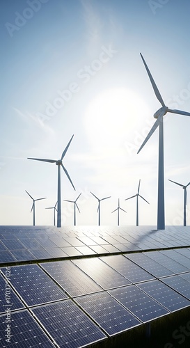Sustainable Energy Sources Wind Turbines and Solar Panels.