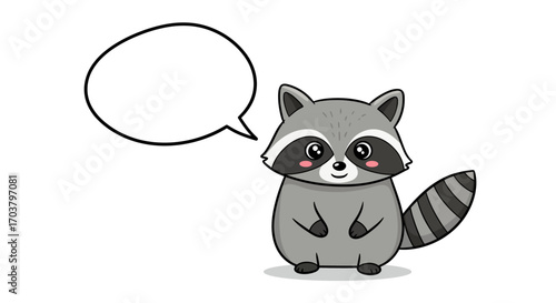 Cartoon Raccoon with Speech Bubble Cute Animal Illustration.