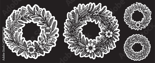 A vector of laurel wreath with black white line