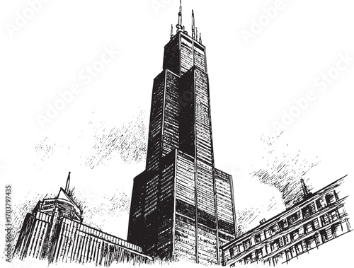Willis Tower, Chicago illustration on a white background. This vector illustration can be used in any size you like for advertising, logos, and other work.