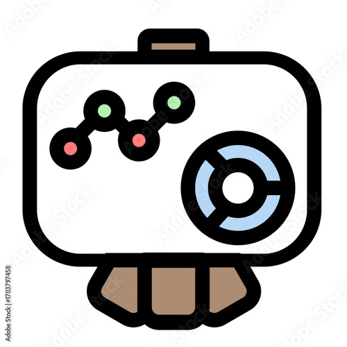 This icon represents a data analysis dashboard used for business reporting and presentations. It displays key metrics and charts for effective communication of insights. Ideal for websites and.