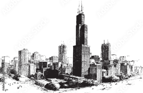 Willis Tower, Chicago illustration on a white background. This vector illustration can be used in any size you like for advertising, logos, and other work.
