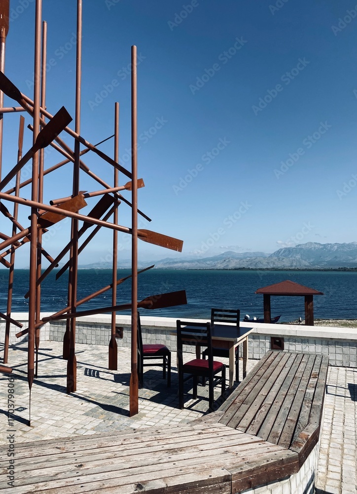 Naklejka premium pier in the shkoder lake, Albania 