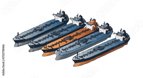 Panoramic Oil Tanker Fleet Vector Design