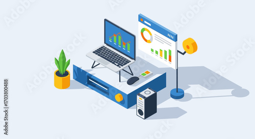 Modern isometric vector illustration of a 3D business and home network architecture design