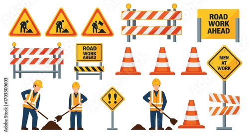 A vibrant yellow caution sign with a black hazard symbol warns of high-risk construction work ahead