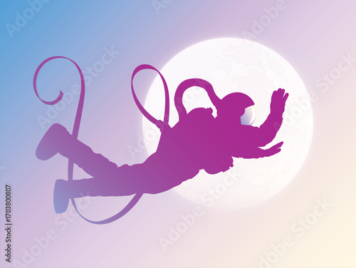 Falling astronaut. Cosmonaut flying in sky. Lonely man in space