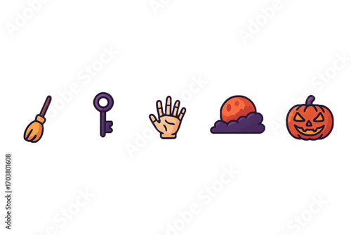 Halloween flat vector icon set – spooky cartoon illustrations
