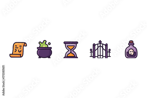 Halloween flat vector icon set – spooky cartoon illustrations