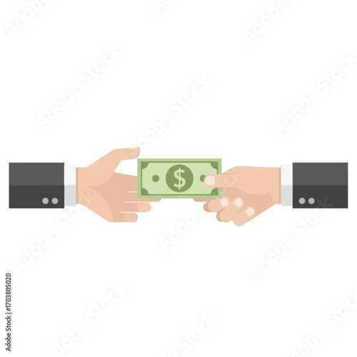 Business Hands Exchanging a Dollar Bill on White Background.