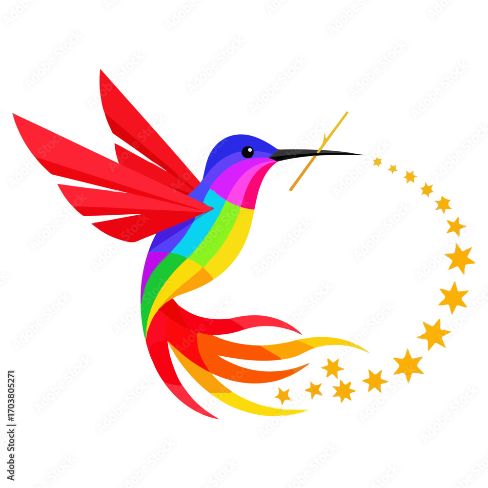 Obraz premium Colorful Hummingbird with Stars.