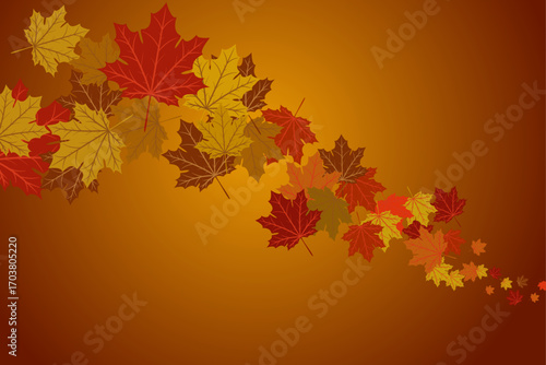 Falling leaves, autumn foliage on a brown gradient background, beautiful background of autumn leaves. Vector maple leaf, flying foliage. Vector illustration