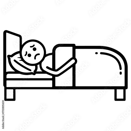 Anxious Stick Figure Person Suffering from Insomnia in Bed.