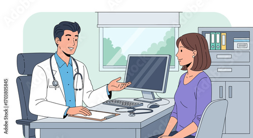 Doctor nurse and patient reviewing x ray together in medical office