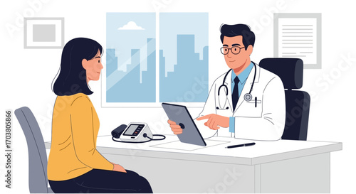 Business professionals and healthcare workers collaborating in a modern office environment