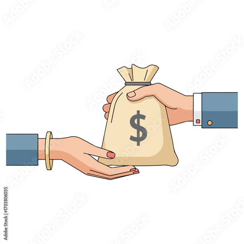 Money transfer between two hands, financial transaction concept.