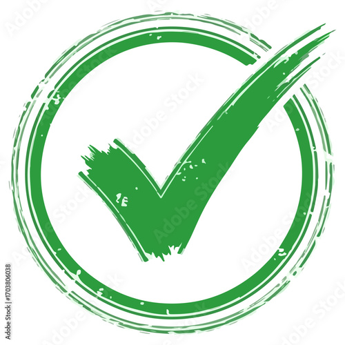 Green Check Mark Inside Distressed Circle Symbol.