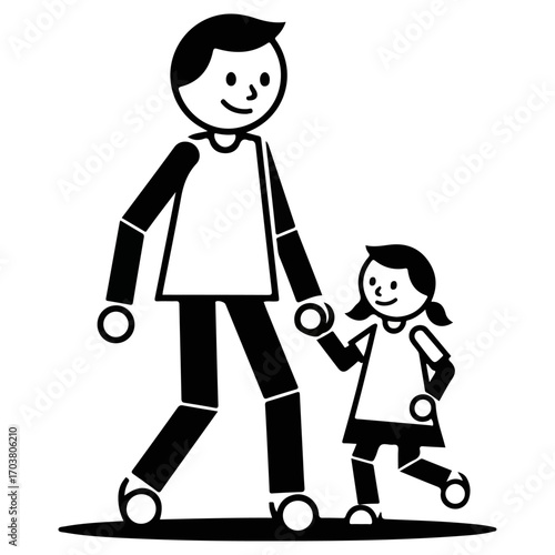 Father and daughter holding hands walking.