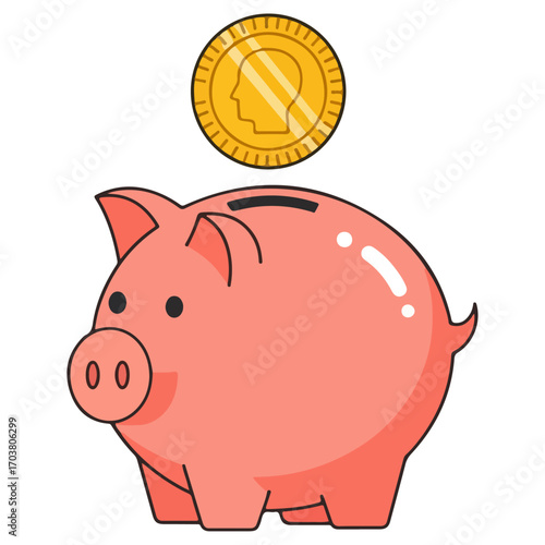 Piggy bank with coin saving money for future financial growth.