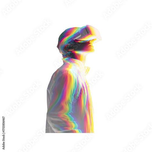 Immersive Virtual Reality Experience Man Exploring Metaverse with VR Headset