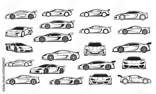 vector Set of sports car silhouette icons concept illustration