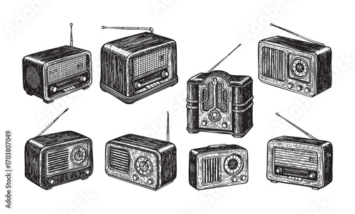  vintage woodcut engraving vector set of vintage radio