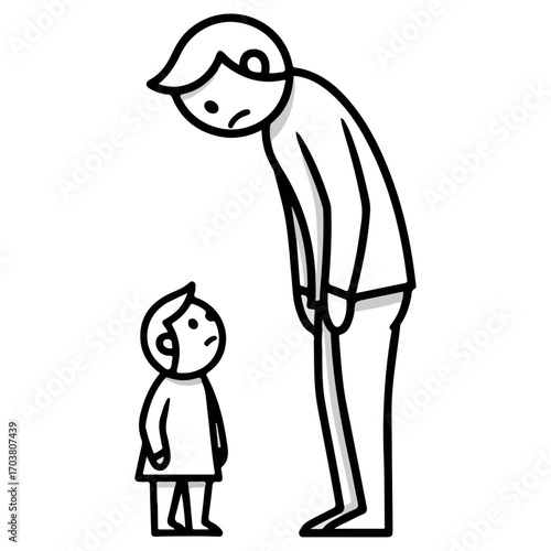 Sad Father and Child Looking at Each Other.