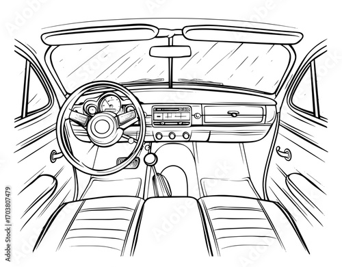 hand drawn vector illustration of a car interior