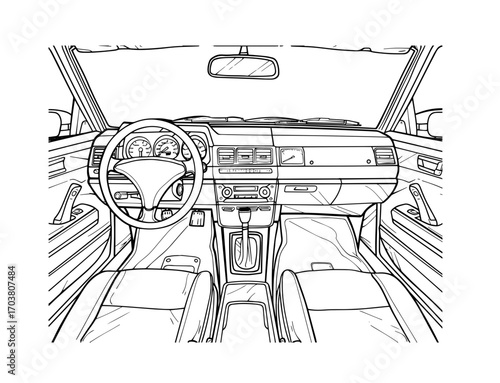 hand drawn vector illustration of a car interior