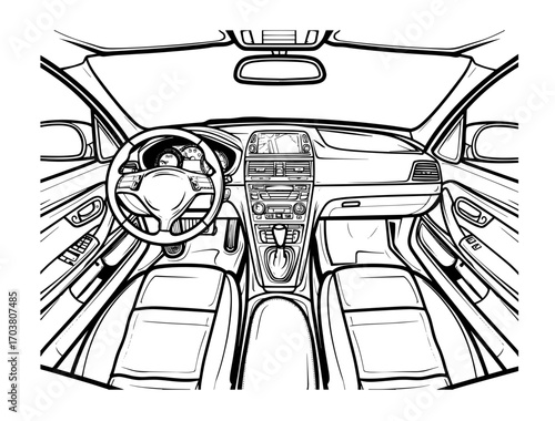 hand drawn vector illustration of a car interior