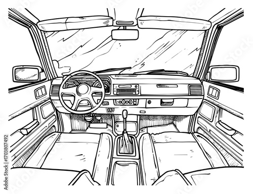 hand drawn vector illustration of a car interior