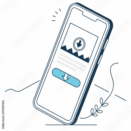 Modern smartphone displaying a download interface with a prominent download button and an image preview symbolizing digital content acquisition and online services