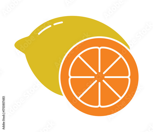 Modern flat design icon of a lemon and an orange slice, a symbol of citrus fruits.