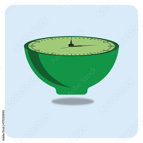 Nature  with yin and yang symbol forming a bowl shape and clock
