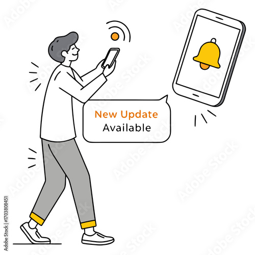 A person holding a smartphone receives a notification for a new update available on their device symbolizing software upgrades and digital communication
