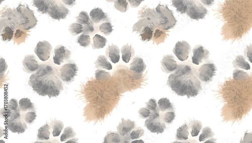 Tiger paw wallpaper repeating furry brown animal paw prints create a wild bold pattern.

