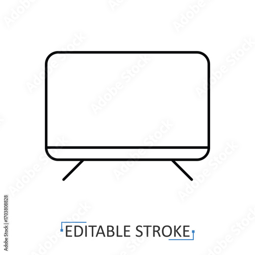 A TV icon in minimalist style with editable stroke. Electronic device, home entertainment, household equipment, modern technology, lifestyle object, domestic utility, interior element