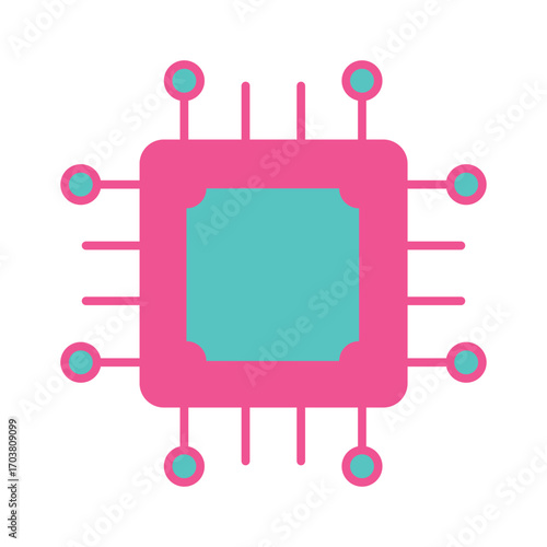 Colorful flat design icon of a computer processor (CPU). Modern microchip graphic for technology and hardware concepts.