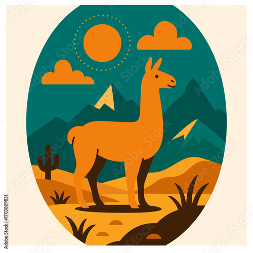 Llama in Andean Desert – Bright Day Oval Badge