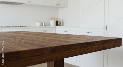 Dark Wood Kitchen Table in Bright White Modern Kitchen