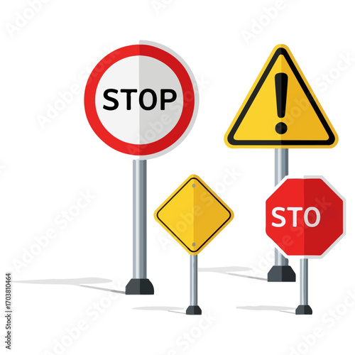 Road Safety Signs - Stop, Warning, and Caution.