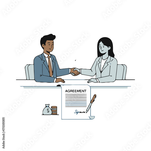 Two business people shaking hands over an agreement