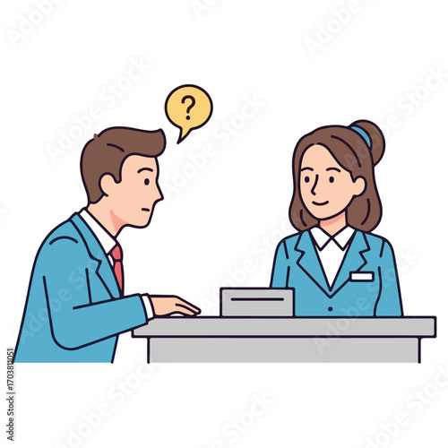 Customer Seeking Assistance at a Bank Counter.