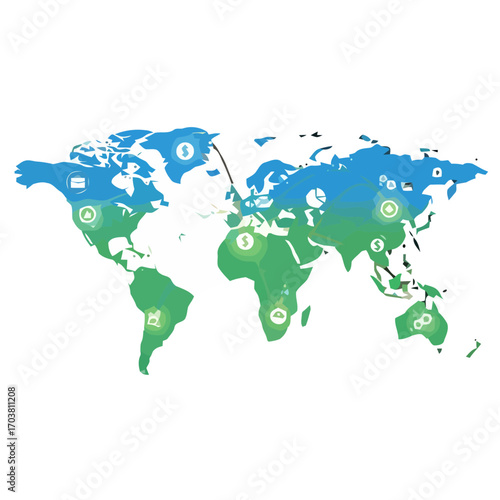 World map with global business icons and connections