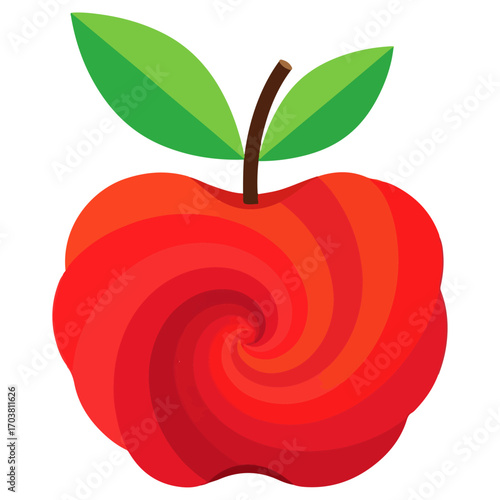 Red Apple with Swirl Design, Focus on Healthy Eating.